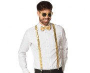 Złoty Zestaw Imprezowy dla Mężczyzny – Szelki, Muszka, Okulary