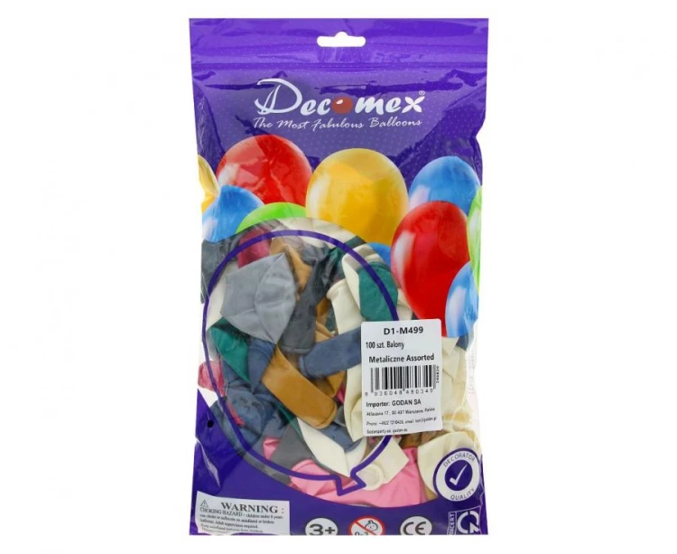 Balony Metaliczne Różnokolorowe 11” (28 cm) – 100 sztuk, Klasyczny Kształt