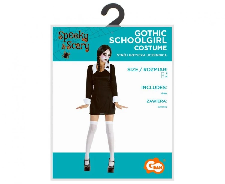 Elegancki strój Gotycka uczennica – sukienka czarno-biała, rozmiar S