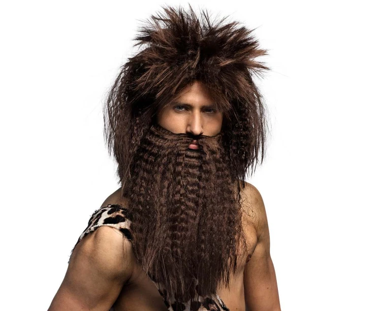 Peruka jaskiniowca z brodą – brązowa, uniwersalna dla mężczyzn