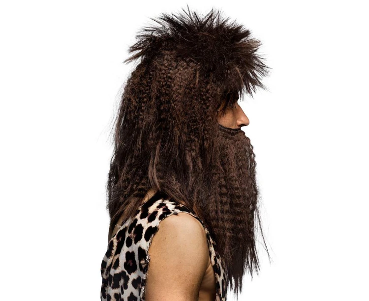 Peruka jaskiniowca z brodą – brązowa, uniwersalna dla mężczyzn