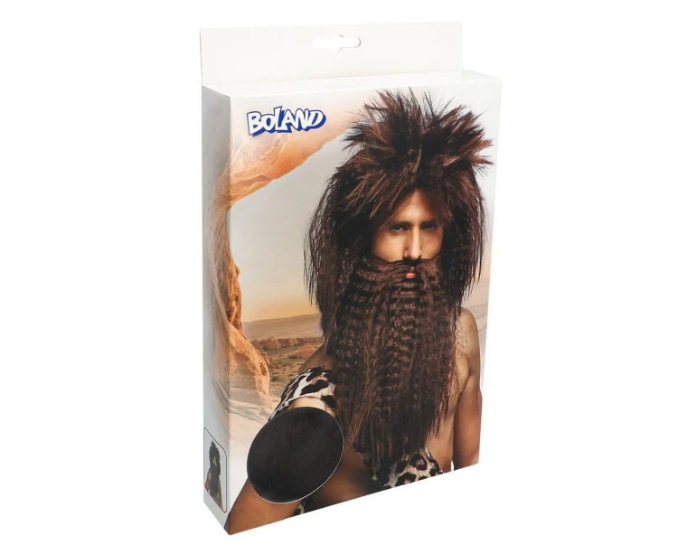 Peruka jaskiniowca z brodą – brązowa, uniwersalna dla mężczyzn