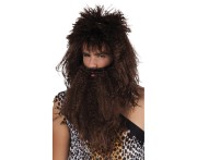 Peruka jaskiniowca z brodą – brązowa, uniwersalna dla mężczyzn