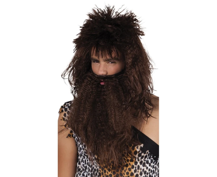Peruka jaskiniowca z brodą – brązowa, uniwersalna dla mężczyzn