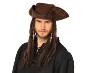 Kapelusz pirata Dirty Joe z włosami – brązowy, uniwersalny rozmiar