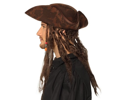 Kapelusz pirata Dirty Joe z włosami – brązowy, uniwersalny rozmiar