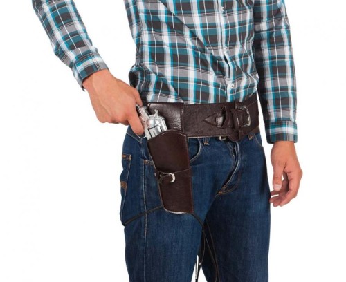 Zestaw kowboja z paskiem i kaburą – brązowy, 114 cm