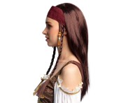 Peruka piratka Trinity z bandamką – brązowe włosy 56 cm