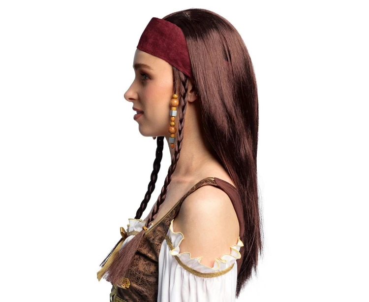 Peruka piratka Trinity z bandamką – brązowe włosy 56 cm