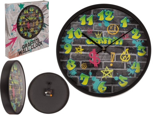 Zegar Ścienny Graffiti – Kolorowy, Miejski Design do Pokoju i Baru  (1).jpg