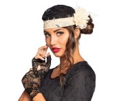 Zestaw Charleston lata 20-te – czapka i rękawiczki, kremowy