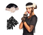 Zestaw Charleston lata 20-te – czapka i rękawiczki, kremowy