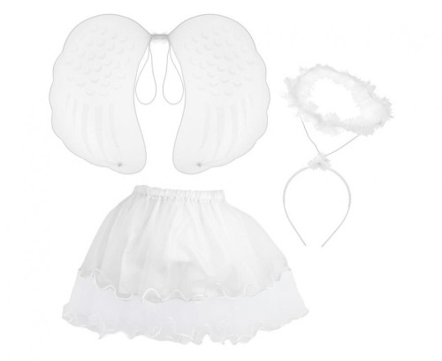 Strój aniołka dla dzieci – spódniczka, skrzydła, aureolka, biały