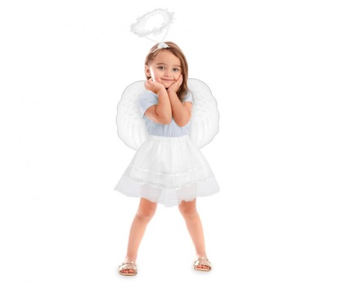 Strój aniołka dla dzieci – zestaw spódniczka, skrzydła, aureolka