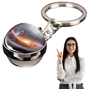 Brelok Układ Słoneczny szklana kula z planetami, Słońcem i orbitami.png