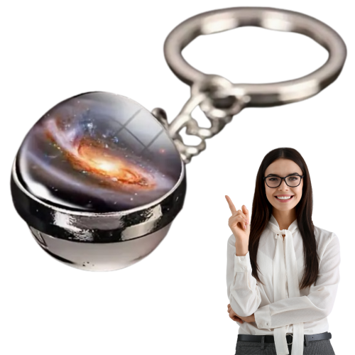 Brelok Układ Słoneczny szklana kula z planetami, Słońcem i orbitami.png