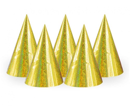 Złote Czapeczki Urodzinowe Holograficzne – 100 szt. na Imprezę