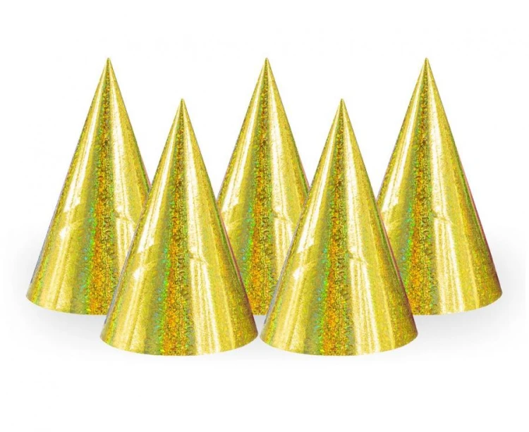 Złote Czapeczki Urodzinowe Holograficzne – 100 szt. na Imprezę