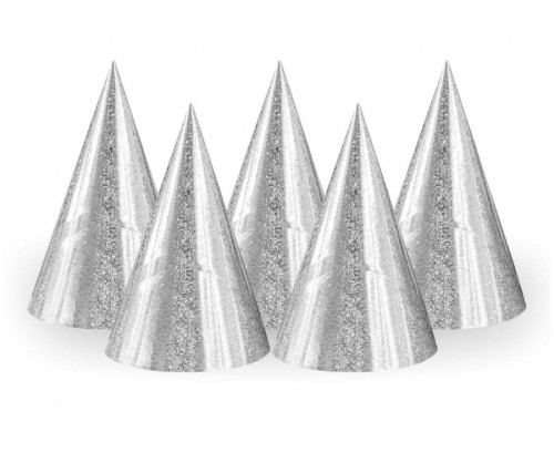Srebrne Czapeczki Urodzinowe Holograficzne – 100 szt. Imprezowe