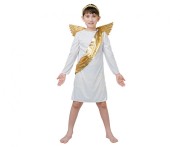 Strój Anioła dla chłopca 110/120 cm – szata, skrzydła, opaska złote akcenty