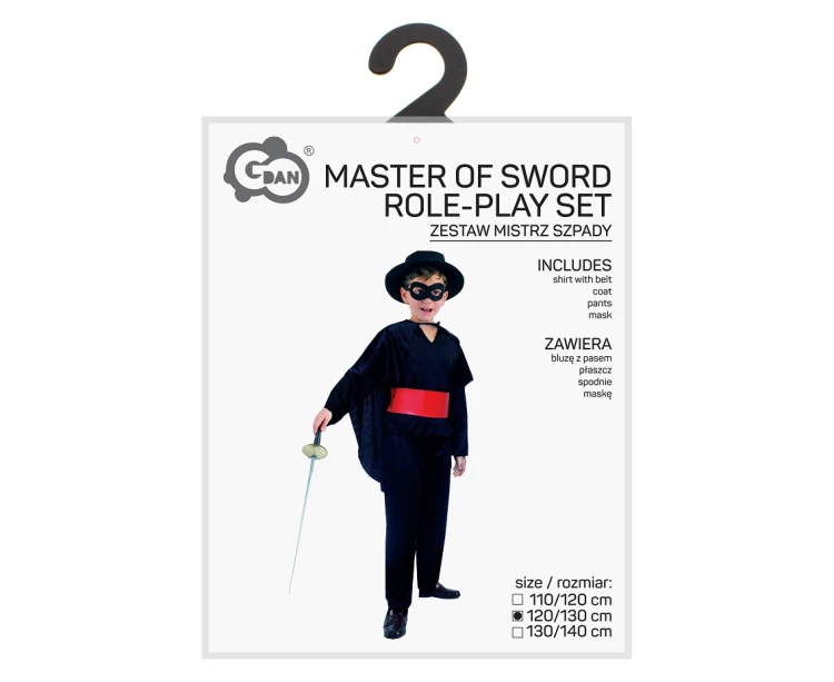 Strój Mistrza Szpady dla dzieci 120/130 cm – płaszcz i maska w zestawie