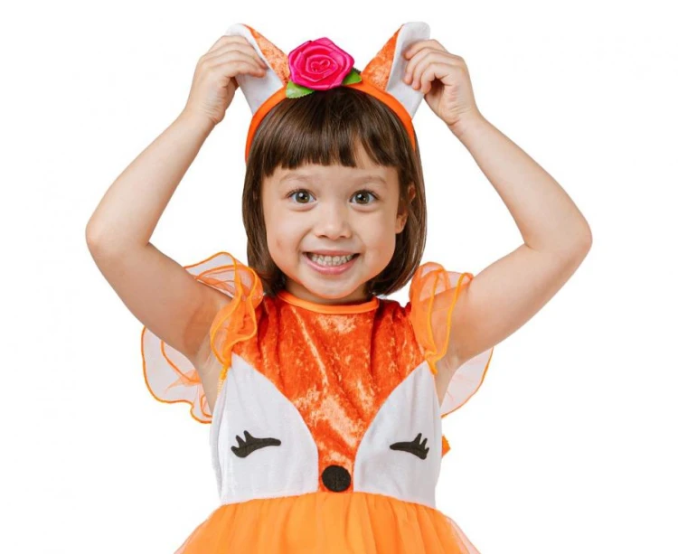 Strój Lisiczki dla dziewczynki 92/104 cm – Sukienka i opaska pomarańczowa