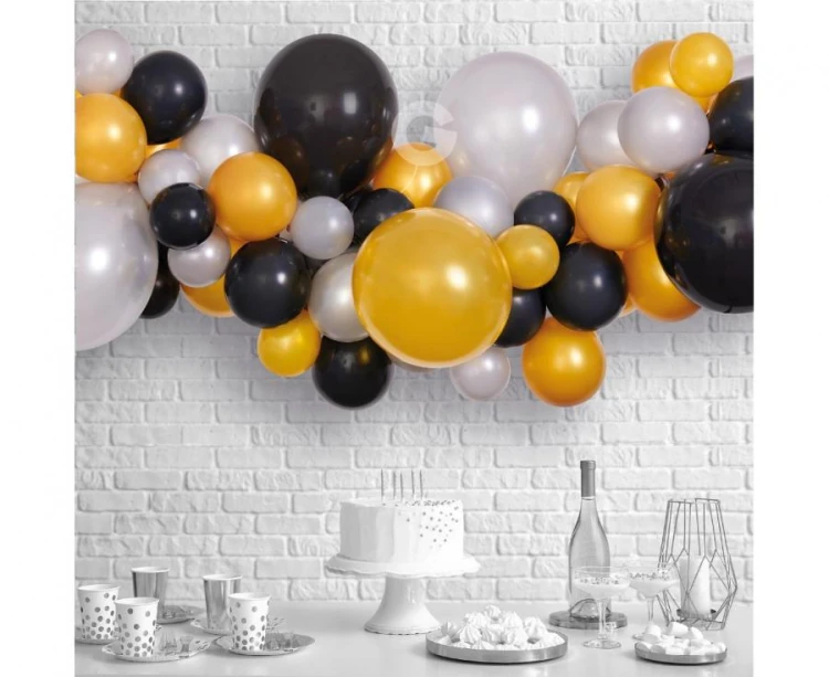 Girlanda Balonowa DIY na Sylwestra – Złoto, Czerń i Srebro, 200 cm