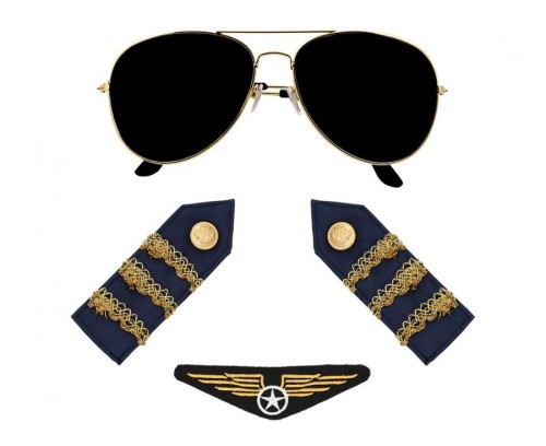 Zestaw Pilota – Okulary, Pagony i Odznaka w Czarnym Kolorze