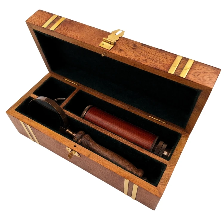 Zestaw Retro Podróżnika – Luneta, Kompas i Lupa w Drewnianym Pudełku  (2).jpg