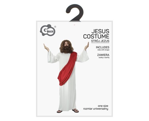 Strój Jezusa dla Dorosłych – Biała Szata z Czerwoną Szarfą, Rozmiar L