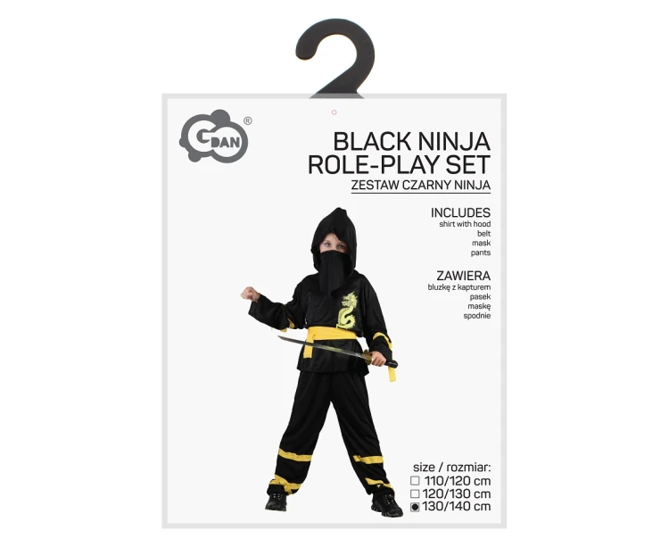 Strój Czarny Ninja dla Dziecka – Kostium na Bal Karnawałowy 130/140 cm