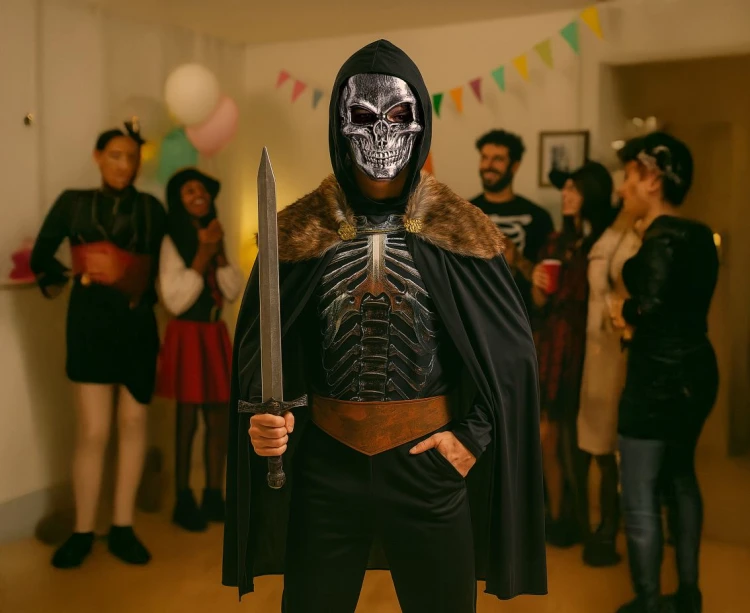 Strój Wojownika dla Dorosłych M – Maska, Kaptur, Peleryna, Pasek