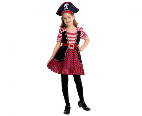 Strój Piratki dla Dziewczynki 130/140 cm – Sukienka, Kapelusz, Pasek