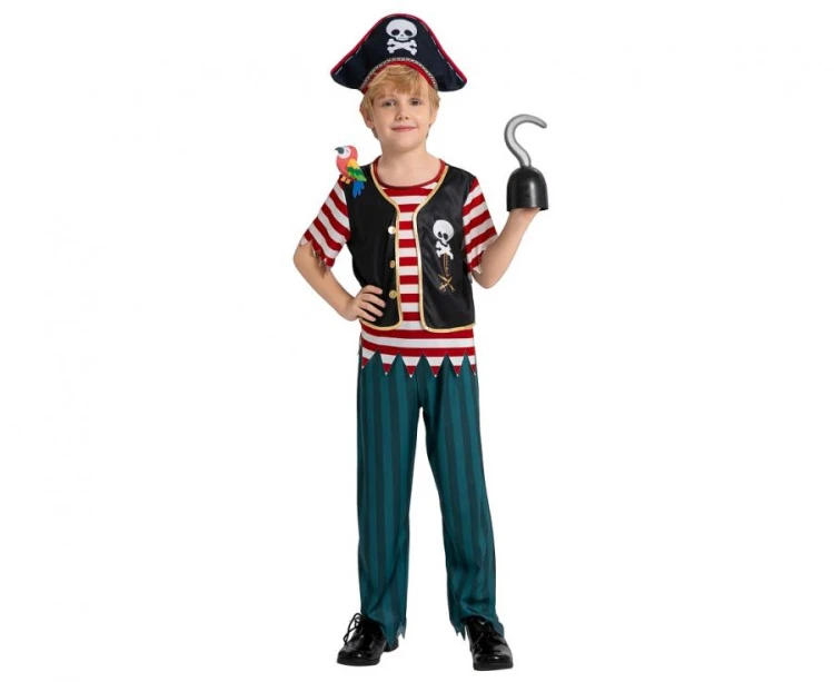 Strój Pirata dla Chłopca 130/140 cm – Bluzka, Spodnie, Kapelusz, Papuga