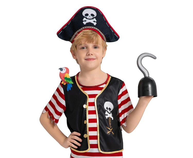 Strój Pirata dla Chłopca 130/140 cm – Bluzka, Spodnie, Kapelusz, Papuga