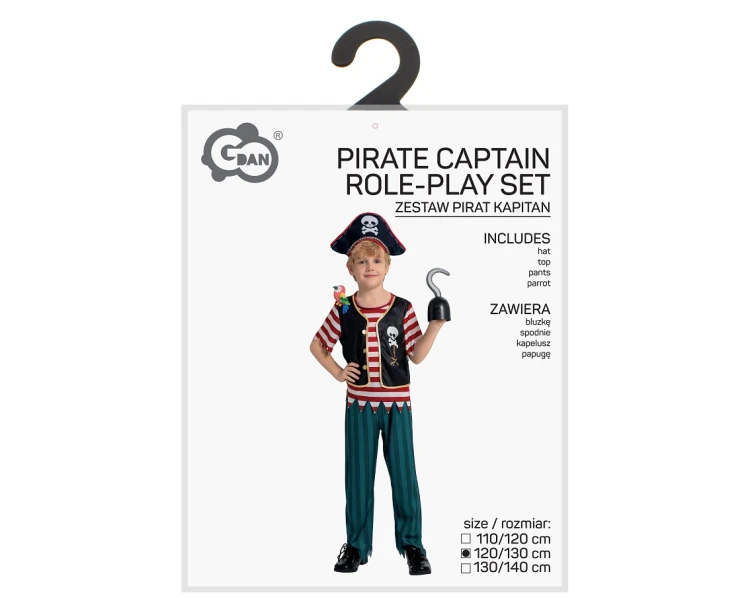 Strój Pirata dla Chłopca 120/130 cm – Bluzka, Spodnie, Kapelusz, Papuga