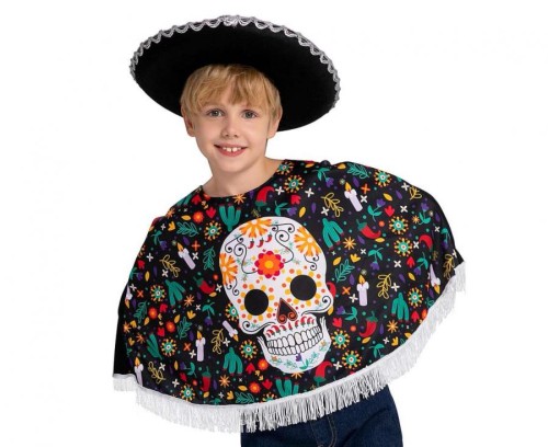 Strój Dia de los Muertos dla dzieci 110/120 cm – ponczo i kapelusz