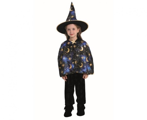 Strój niebieskiej czarodziejki dla dzieci 92/104 cm – peleryna i kapelusz