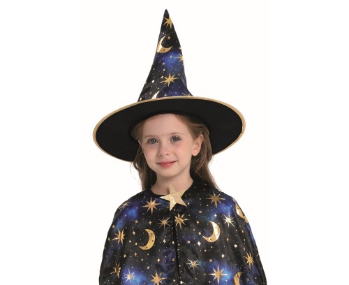 Strój niebieskiej czarodziejki dla dzieci 92/104 cm – peleryna i kapelusz