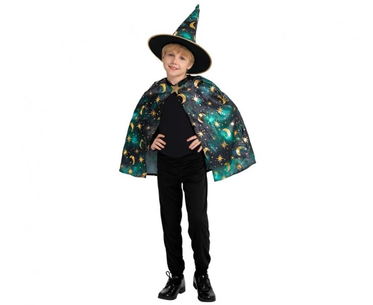 Zestaw czarodzieja dla dzieci 120/130 cm – peleryna i kapelusz