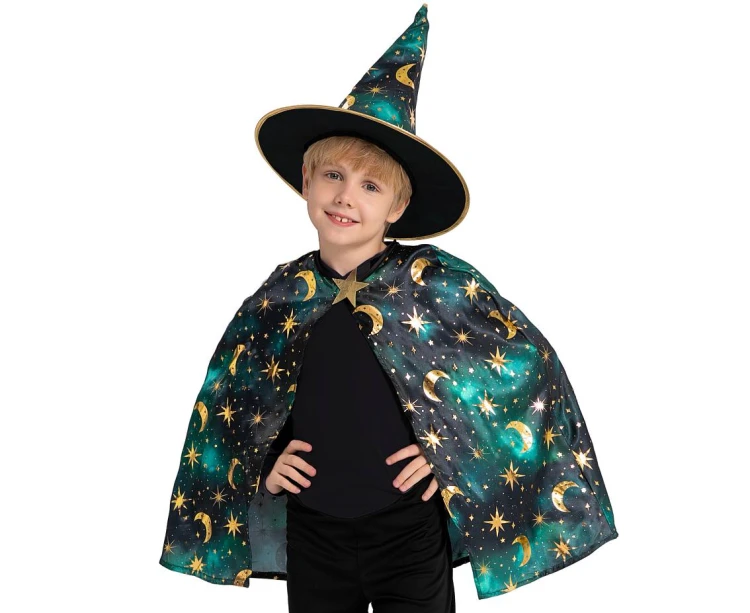 Zestaw czarodzieja dla dzieci 120/130 cm – peleryna i kapelusz