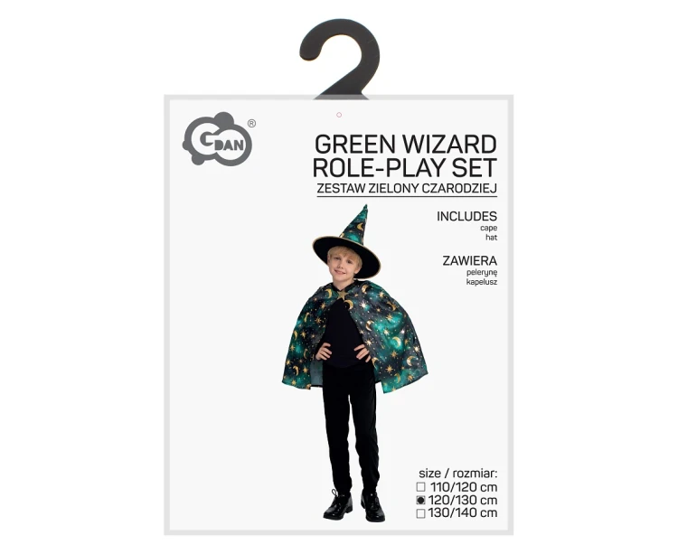 Zestaw czarodzieja dla dzieci 120/130 cm – peleryna i kapelusz