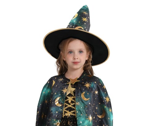 Strój zielonej czarodziejki dla dzieci 92/104 cm – peleryna i kapelusz