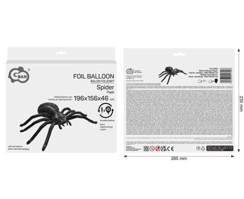 Balon foliowy Pająk XXL czarny – dekoracja Halloween 196 cm
