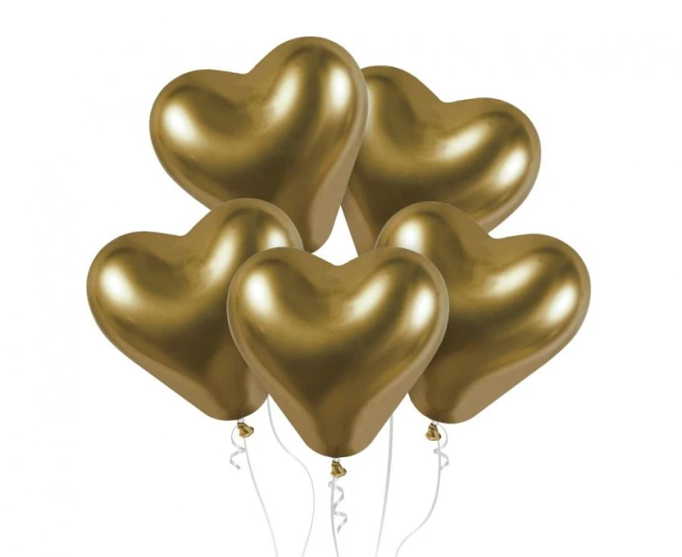 Balony serca złote chromowane 30 cm – 25 sztuk na dekoracje