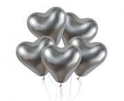 Balony serca srebrne chromowane 30 cm – 25 sztuk na dekoracje