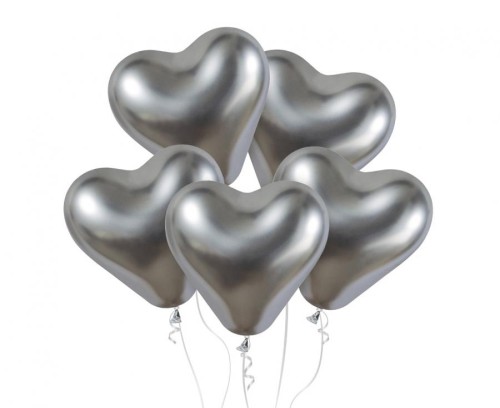 Balony serca srebrne chromowane 30 cm – 25 sztuk na dekoracje