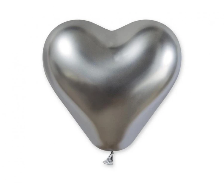 Balony serca srebrne chromowane 30 cm – 25 sztuk na dekoracje