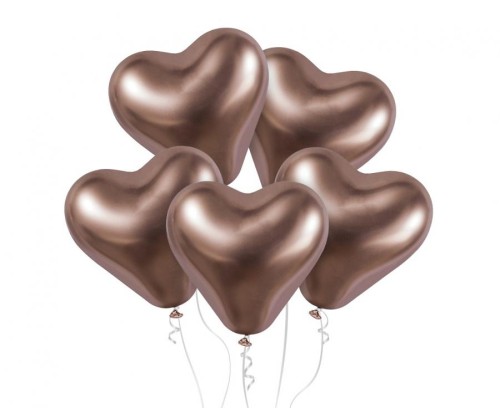 Balony serca różowo-złote chromowane 30 cm – 25 sztuk dekoracyjnych