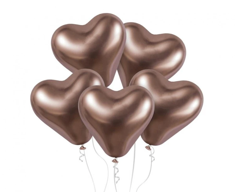 Balony serca różowo-złote chromowane 30 cm – 25 sztuk dekoracyjnych